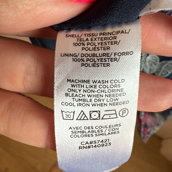 LOFT Navy and Magenta Floral Leafed Flounce Dress - Picture 8 of 8